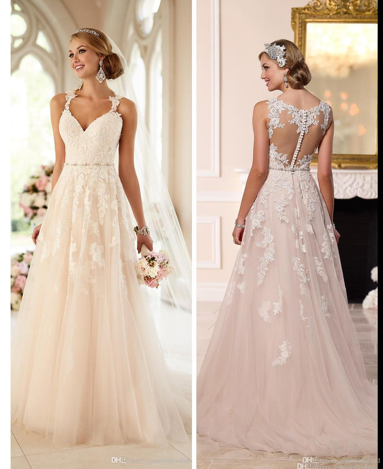 Vintage Wedding Dresses Cheap
 Blush Pink Lace Wedding Dresses 2016 Stella York Romantic