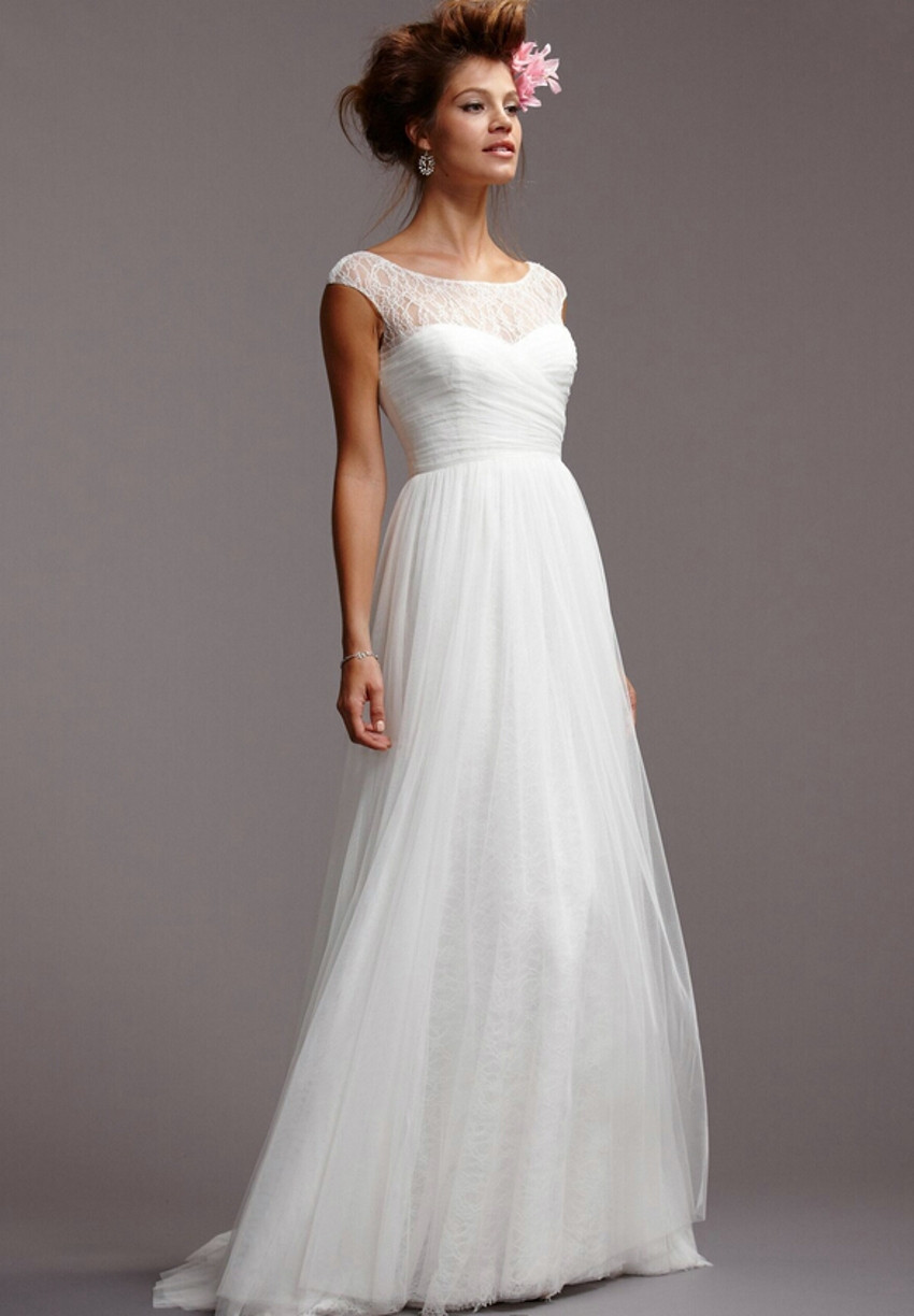 Vintage Wedding Dresses Cheap
 White A Line y Simple Tulle Cheap Vintage Lace Wedding