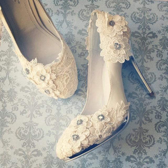 Vintage Wedding Shoes For Sale
 SALE Ivory Vintage Lace Wedding Shoes With Crochet Flower