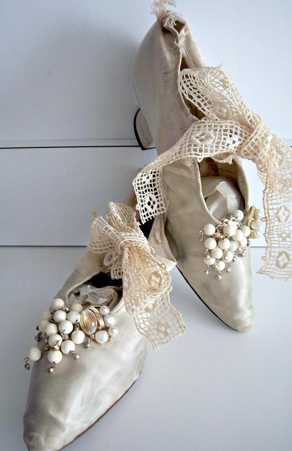 Vintage Wedding Shoes For Sale
 Victorian Edwardian Antique Wedding Silk Shoes Slippers Circa