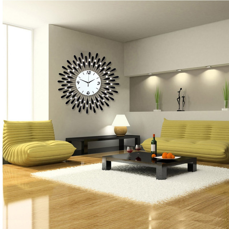 Wall Clock For Living Room
 Luminousness luxury iron diamond living room wall