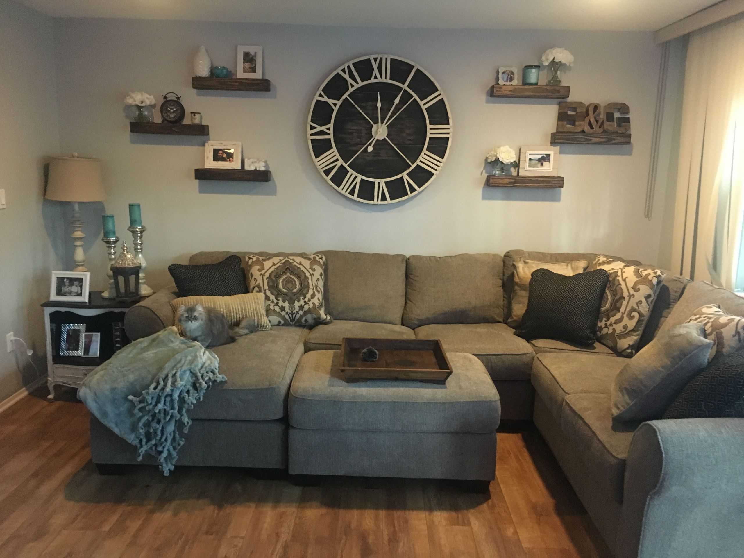 Wall Clock For Living Room
 Oversized wall clock with floating shelves in 2019