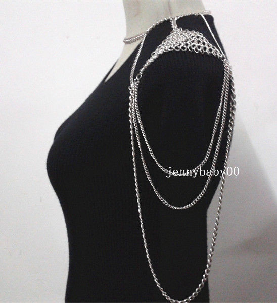 Wearing Body Jewelry
 2 Colors Full Metal Body shoulder Chain Necklace Women
