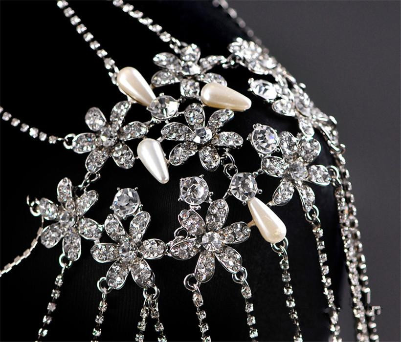 Wearing Body Jewelry
 Wedding Bridal Rhinestone Shoulder Necklace Full Body