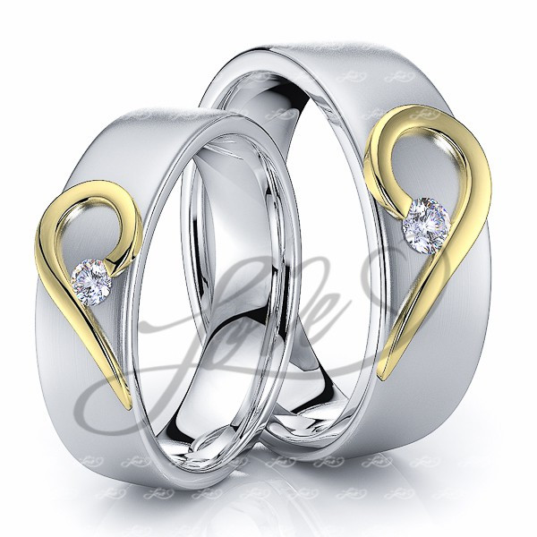 Wedding Band Sets For Him And Her
 Solid 014 Carat 6mm Matching Heart His and Hers Diamond