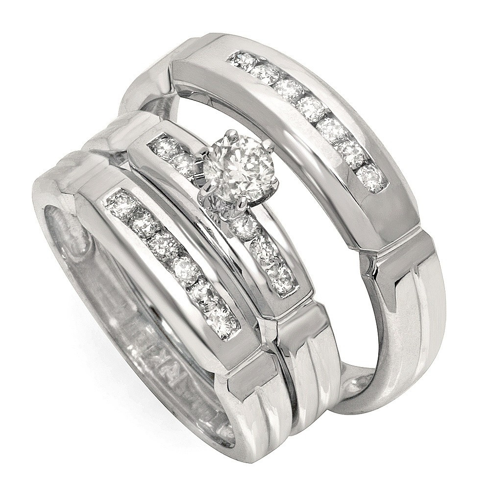 Wedding Band Sets For Him And Her
 Luxurious Trio Marriage Rings Half Carat Round Cut Diamond