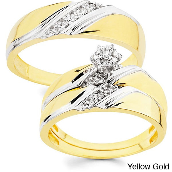 Wedding Band Sets For Him And Her
 Shop 10k Gold 1 10ct TDW His and Her Wedding Ring Set H I