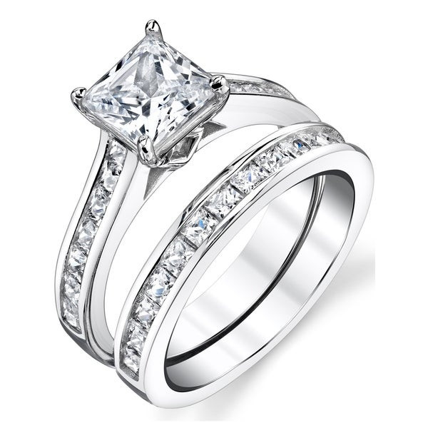 Wedding Bands Sets
 Shop Oliveti Sterling Silver Princess Cut Engagement Ring