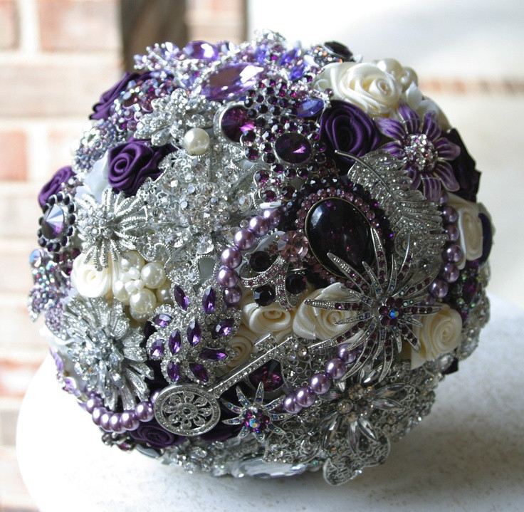 Wedding Brooches
 Purple eggplant and ivory brooch wedding bridal bouquet