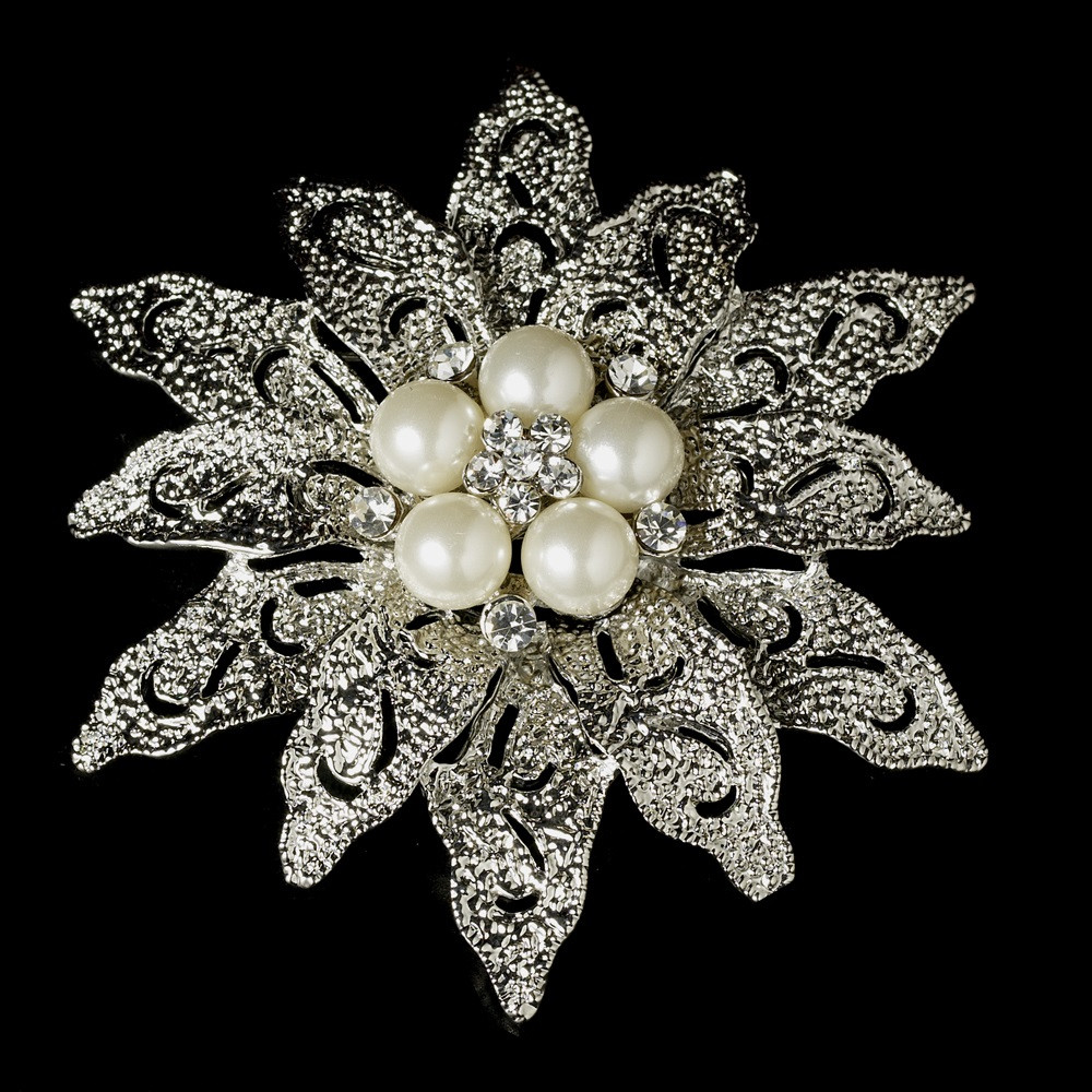 Wedding Brooches
 Vintage Antique Silver and Rhinestone & Diamond White