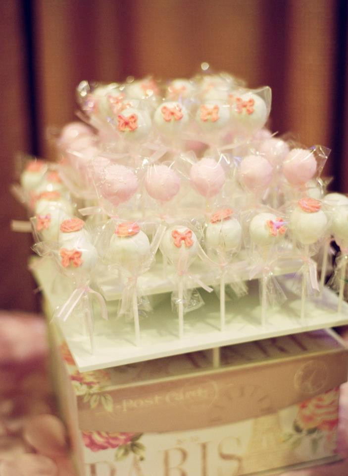 Wedding Cake Pops
 Make it Pop Sweets Pink Parisian Wedding Dessert Table