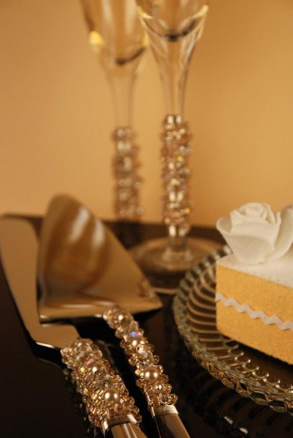 Wedding Cake Set
 Champagne wedding cake server and knife set by