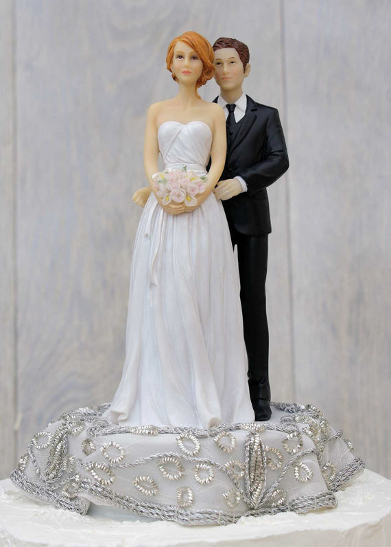 Wedding Cake Toppers Bride And Groom
 Embroidered Silver Bride And Groom Wedding Cake Topper