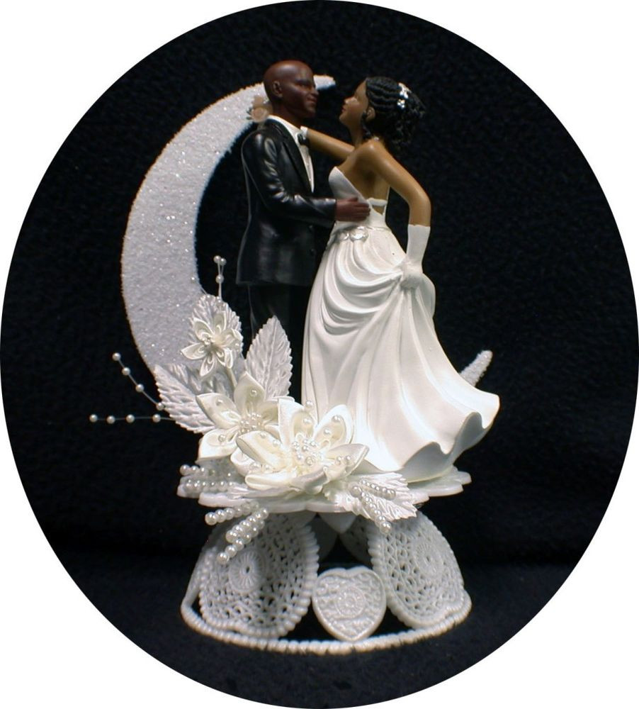 Wedding Cake Toppers Bride And Groom
 Bald Hispanic Black African American groom and bride
