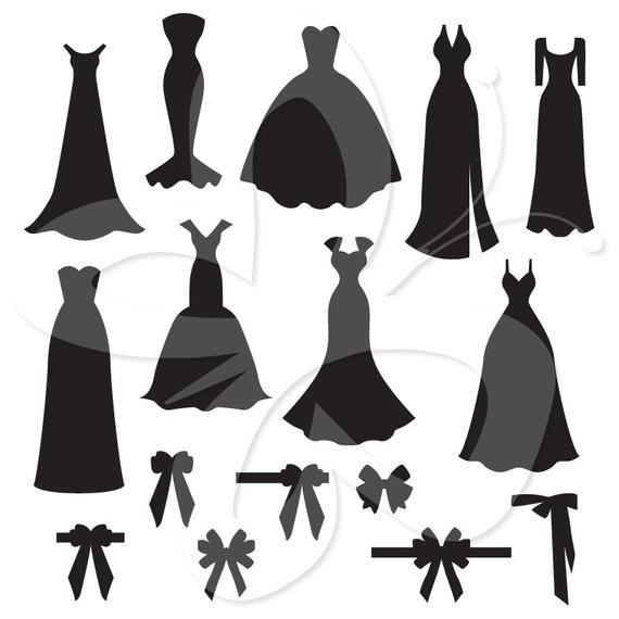 Wedding Dress Clipart
 Wedding Dress and Bow Silhouettes Digital by
