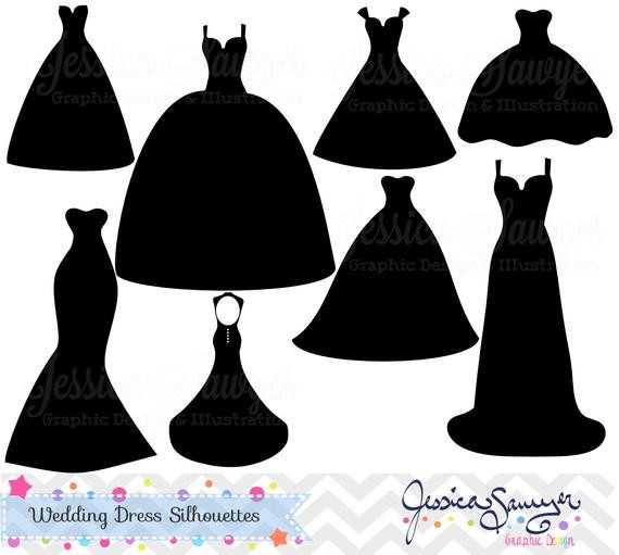 Wedding Dress Clipart
 INSTANT DOWNLOAD wedding dress clipart silhouette clipart