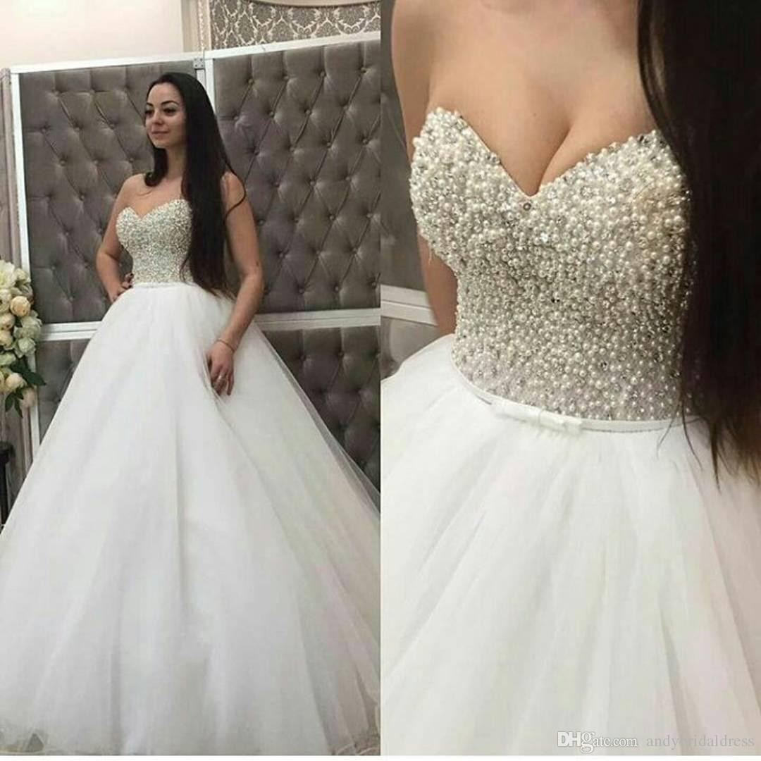 Wedding Dresses With Bling
 Ball Gown Pearls Bling Wedding Dress Bridal Gown