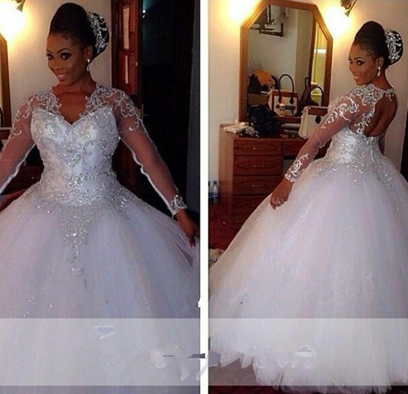 Wedding Dresses With Bling
 Plus Sizes Long Sleeve Wedding Dresses Bling Crystal Bead