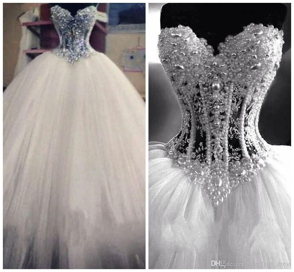 Wedding Dresses With Bling
 Luxury Bling Vestido De Noiva Corset Bodice Sheer Ball