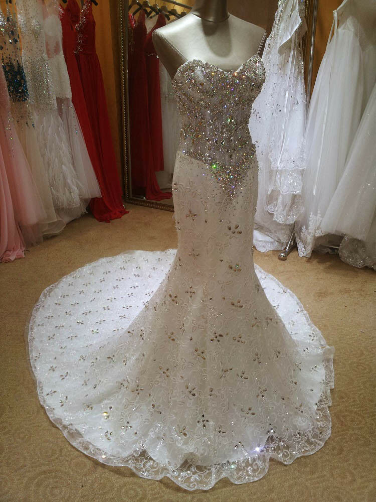 Wedding Dresses With Bling
 New Mermaid Bridal Dress Crystal Beaded Sequins Bling