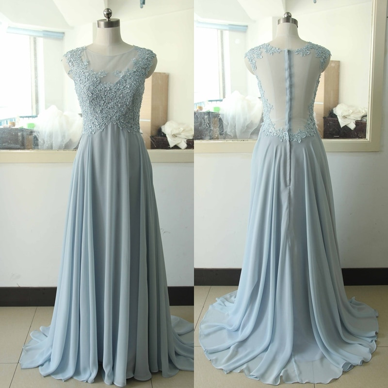 Wedding Dresses With Blue
 y Baby Blue Chiffon Lace Bridesmaid Dresses Long 2017