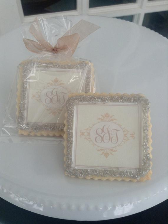 Wedding Favor Cookies
 Monogram custom wedding cookie favors champagne1 Dozen