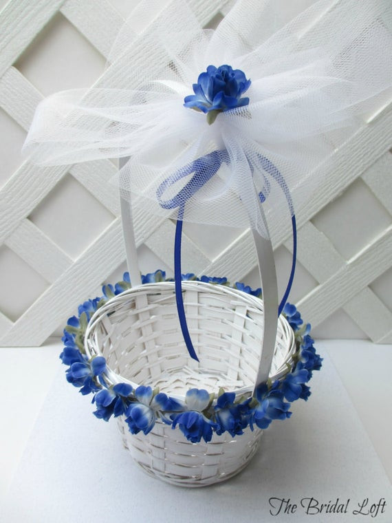 Wedding Flower Basket
 Items similar to Royal Blue Rose Flower Girl Basket