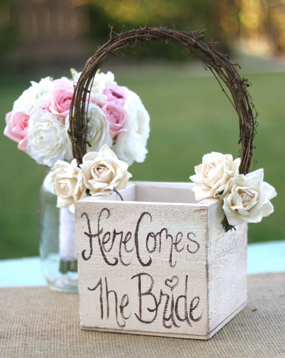 Wedding Flower Basket
 Shabby Chic Flower Girl Basket Rustic Wedding Decor Here es