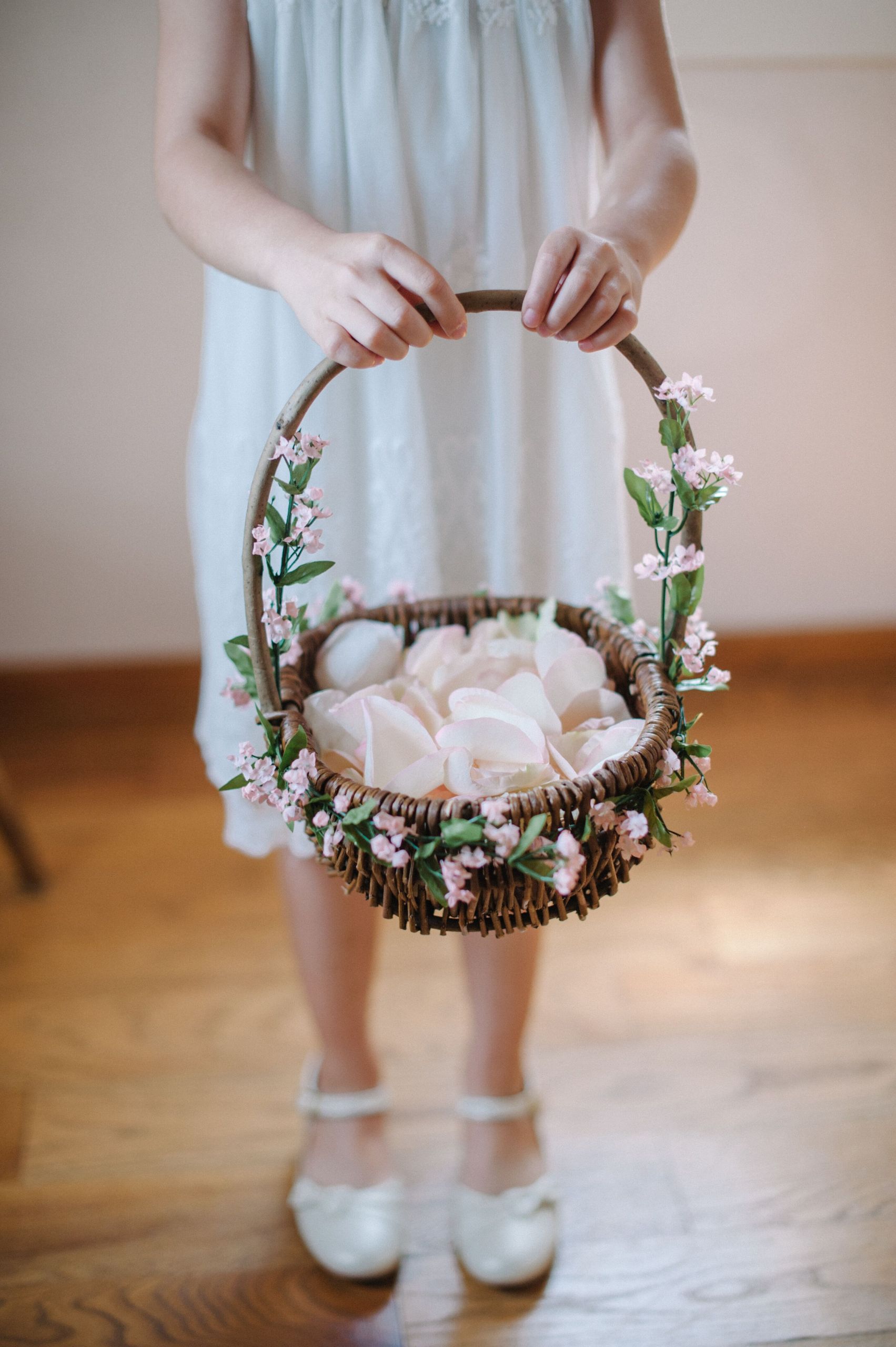 Wedding Flower Basket
 Flower Girl Basket With Pink Flowers
