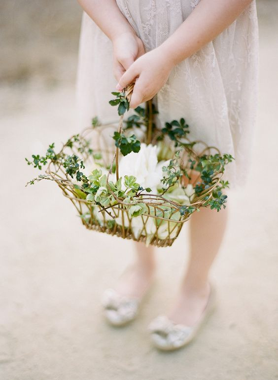 Wedding Flower Basket
 Picture vintage flower girl basket from vine and greenery