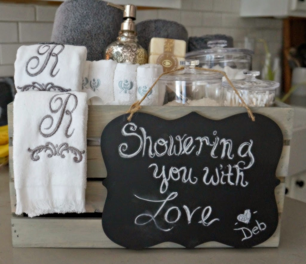 Wedding Gift Basket Ideas For Bride And Groom
 Bathroom Grey Washed Wood Crate Bridal Shower Gift