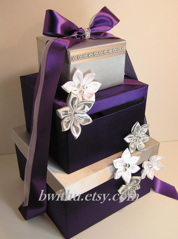 Wedding Gift Card Boxes Ideas
 Purple and Silver Wedding Card Box Gift Card Box by