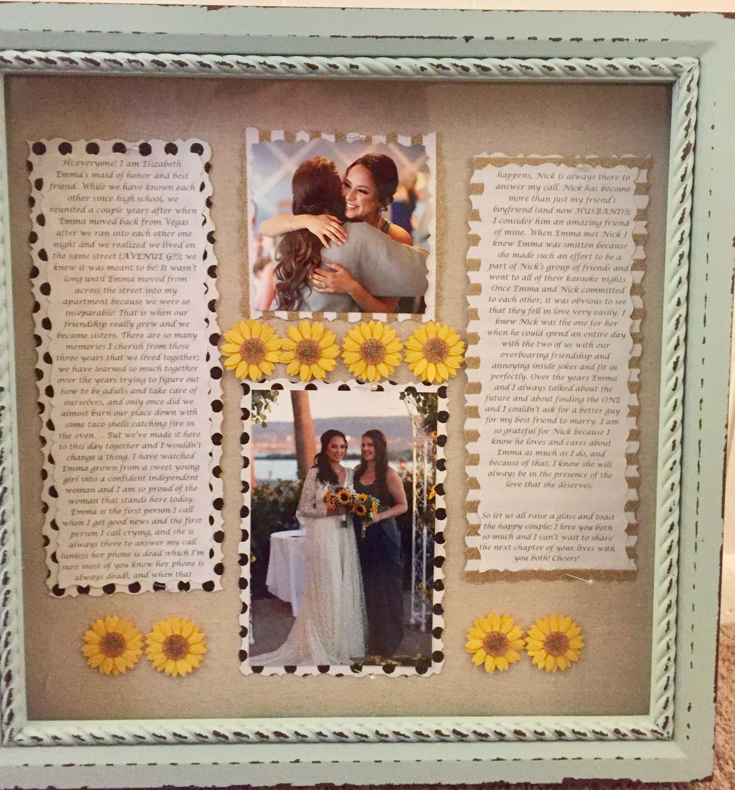 Wedding Gift From Maid Of Honor
 Maid of honor speech frame After wedding t to bride