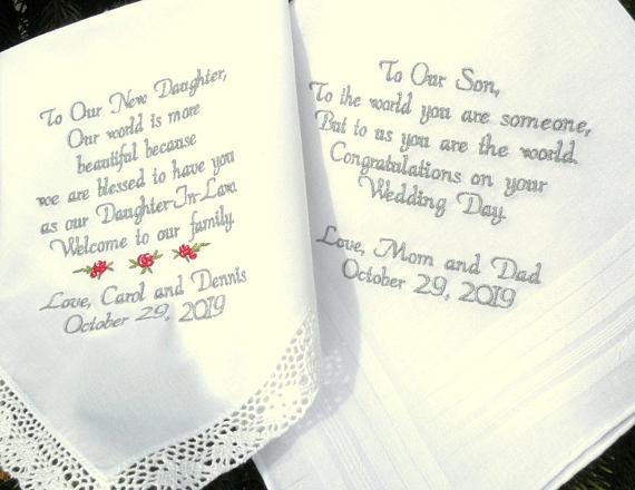 Wedding Gift Ideas For Son
 Embroidered Wedding Handkerchiefs Wedding Gift Daughter and