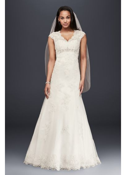 Wedding Gowns With Cap Sleeves
 Cap Sleeve Lace Over Satin Wedding Dress