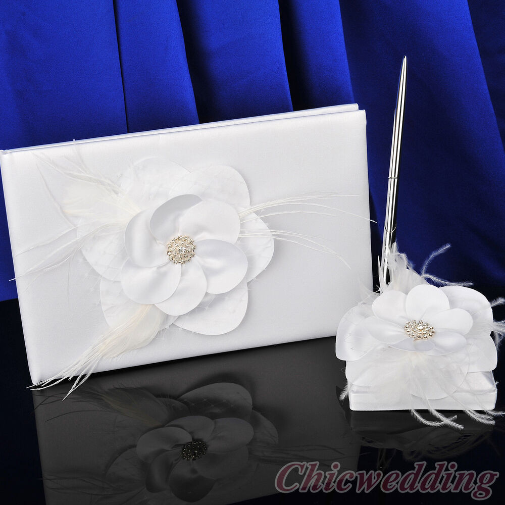 Wedding Guest Book And Pen
 Flower White Wedding Guest Book and Pen Set Anniversary
