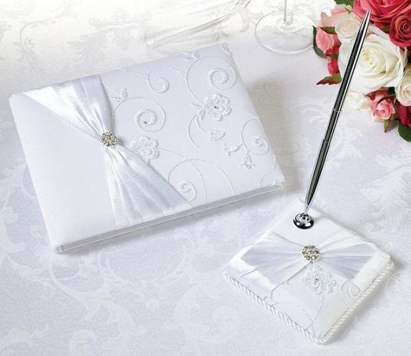 Wedding Guest Book And Pen
 White Lace Wedding Guest Book And Pen Set