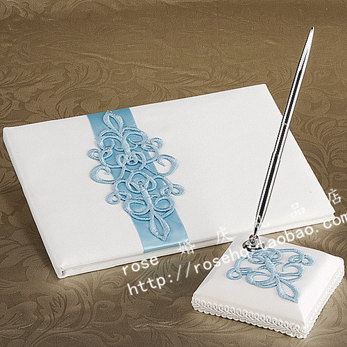 Wedding Guest Book And Pen
 Wholesale Teal Scroll Wedding Guest Book And Pen Set In
