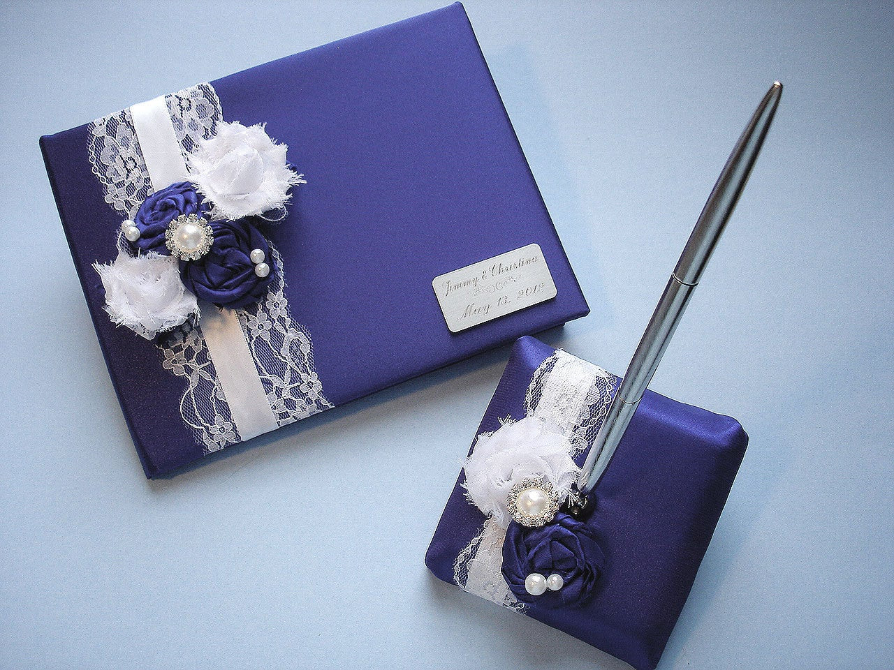 Wedding Guest Book And Pen
 Purple Wedding Guest Book and Pen Set Personalized and Custom