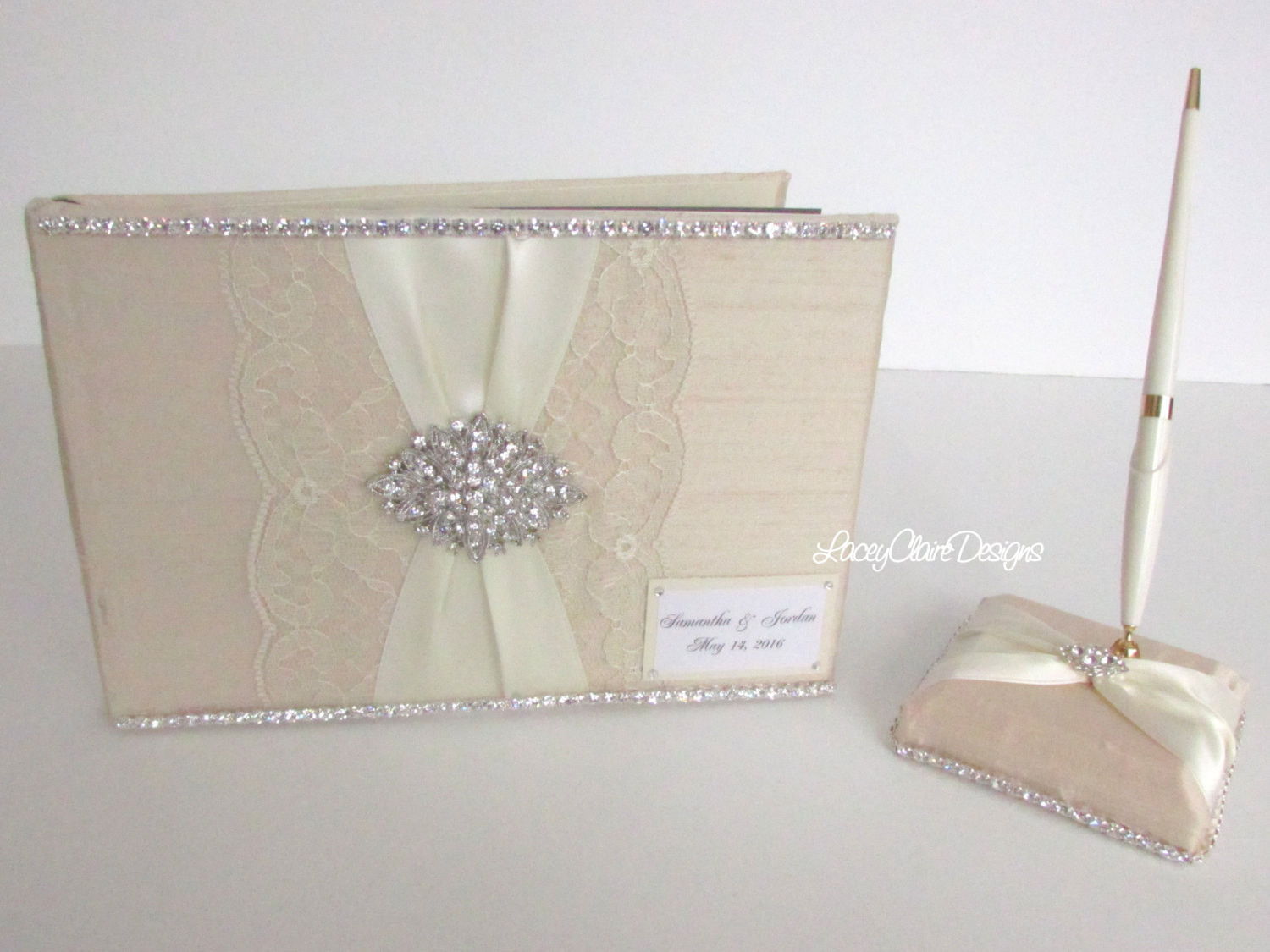 Wedding Guest Book And Pen
 Lacey Wedding Guest Book and Pen Set Bling Guest Book