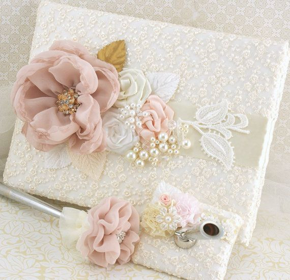 Wedding Guest Book Sets Cheap
 Wedding Guest Book Ivory Blush Pink Gold Lace Guestbook