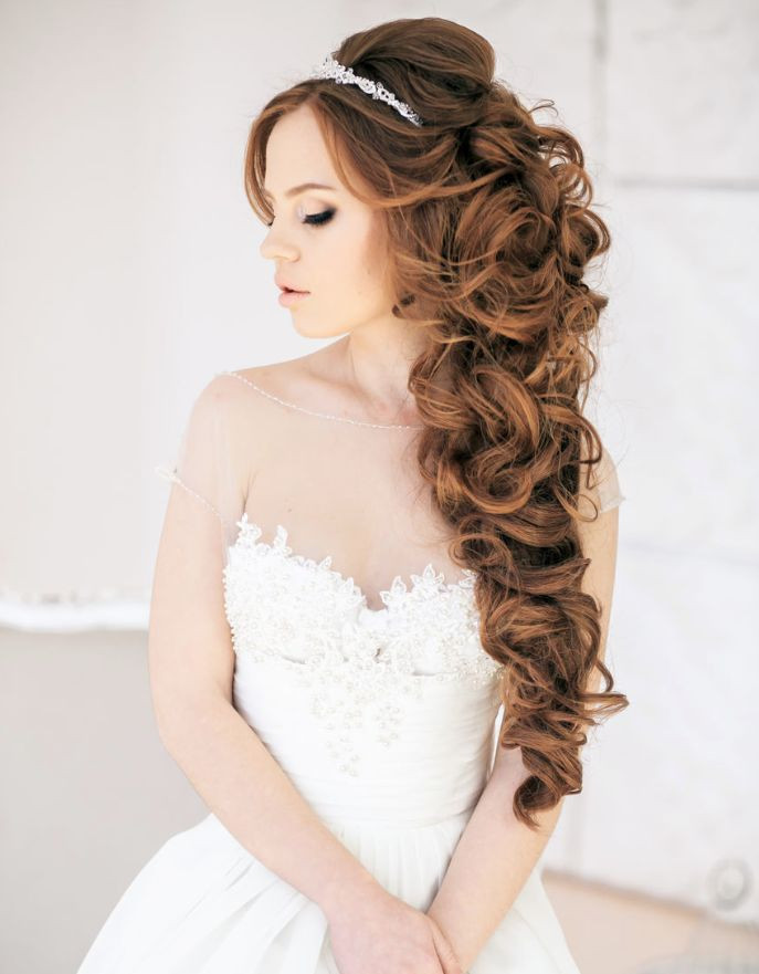 Wedding Hairstyle For Long Hair Down
 long curly half up half down wedding hairstyle