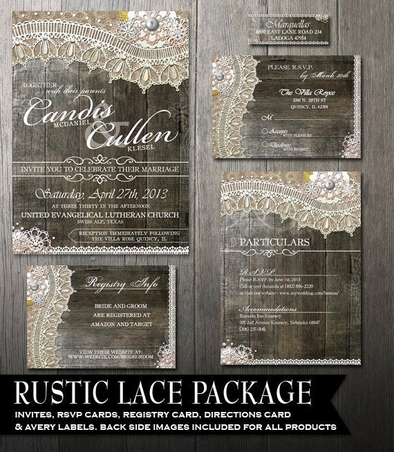 Wedding Invitation Packages
 Rustic Lace Wedding Invitation package Rustic by