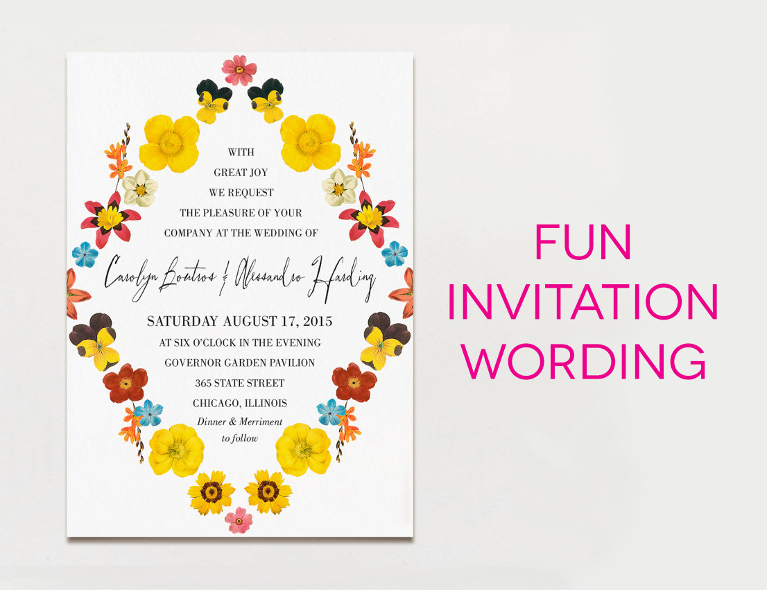 Wedding Invitation Verbiage
 15 Wedding Invitation Wording Samples From Traditional to Fun