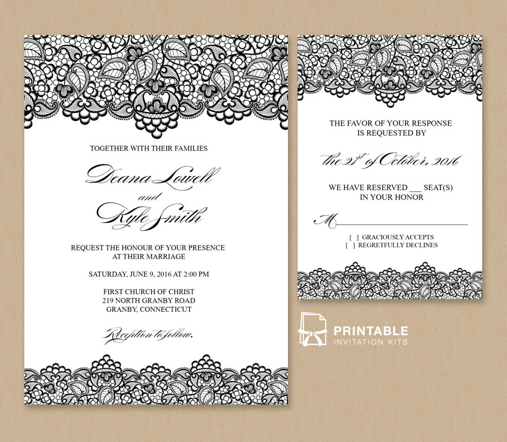 Wedding Invitations Templates Free
 Black Lace Vintage Wedding Invitation and RSVP ← Wedding