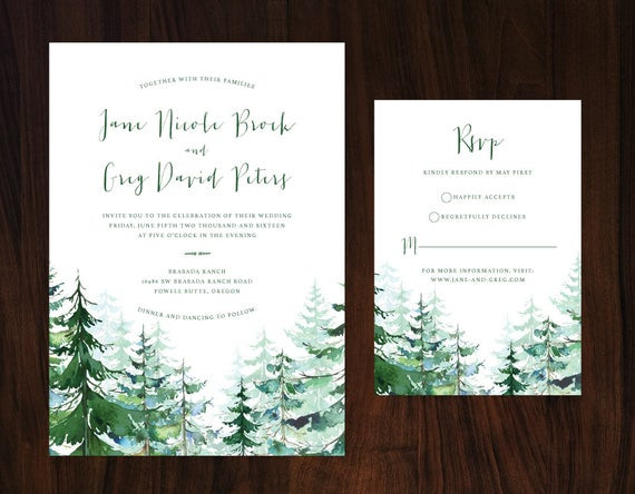 Wedding Invitations With Trees
 Pine Trees Wedding Invitation Forest Wedding Invitation