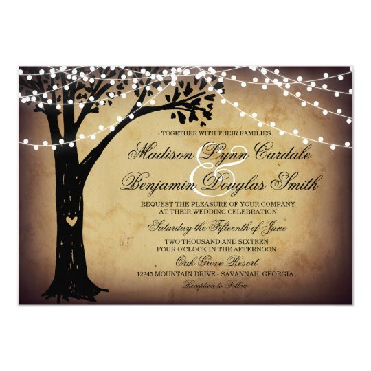 Wedding Invitations With Trees
 String of Lights Rustic Oak Tree Wedding Invites