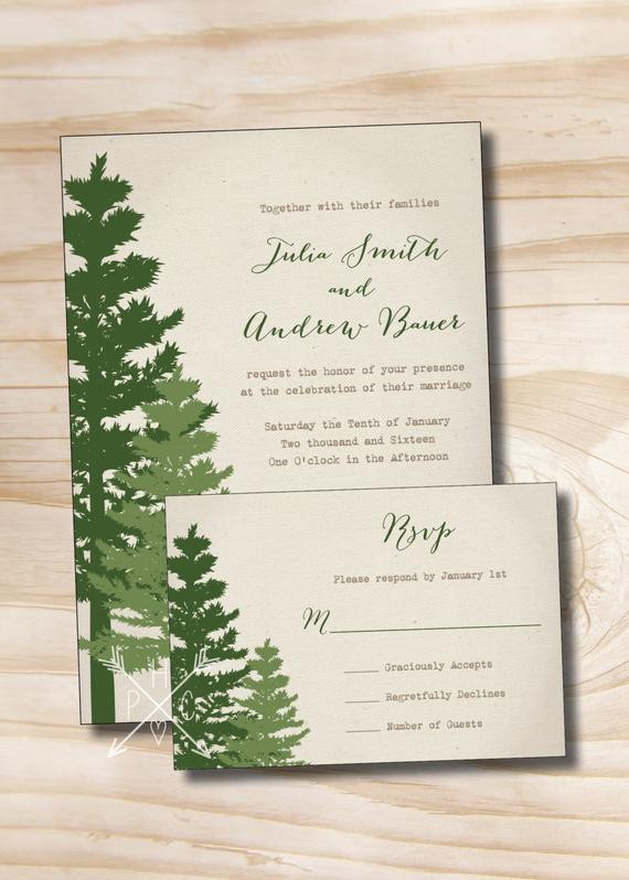 Wedding Invitations With Trees
 RUSTIC PINE TREE Wedding Invitation and Response Card