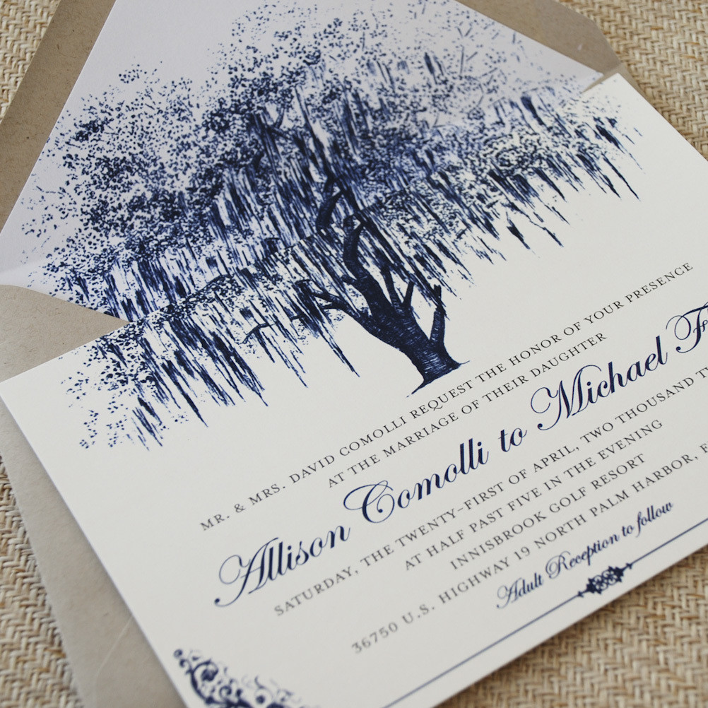 Wedding Invitations With Trees
 Oak Tree with Filigree Details Wedding Invitation Vintage