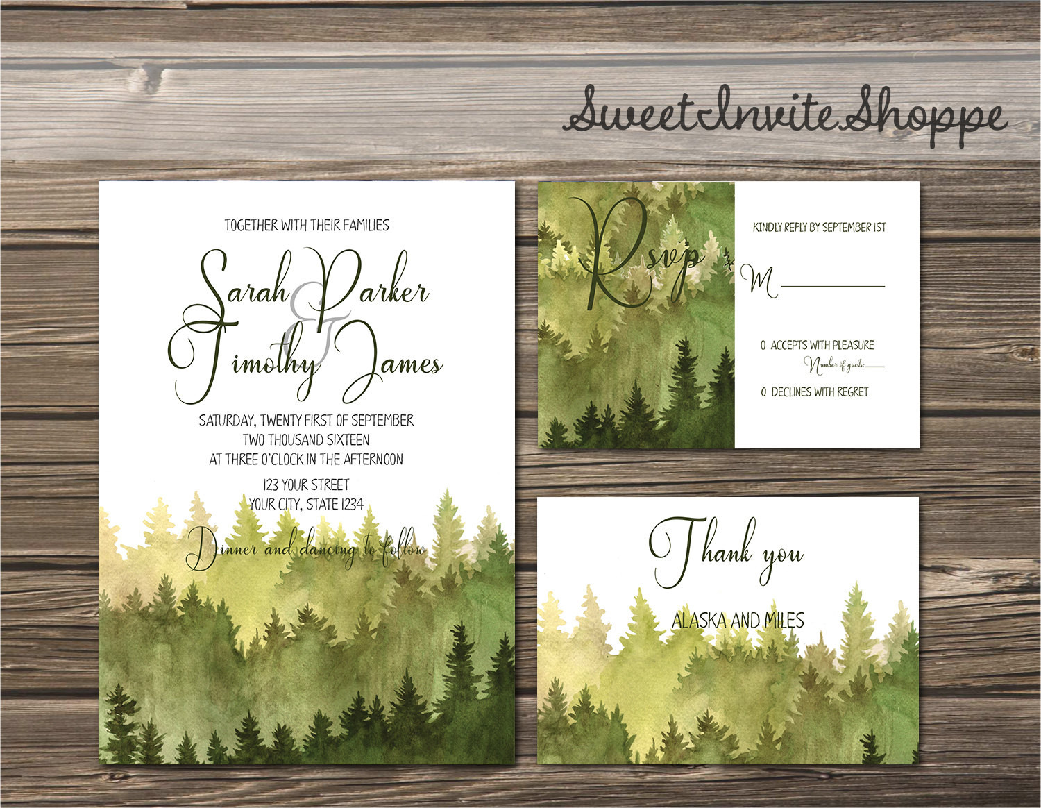 Wedding Invitations With Trees
 Watercolor Trees Wedding Invitation Rustic by